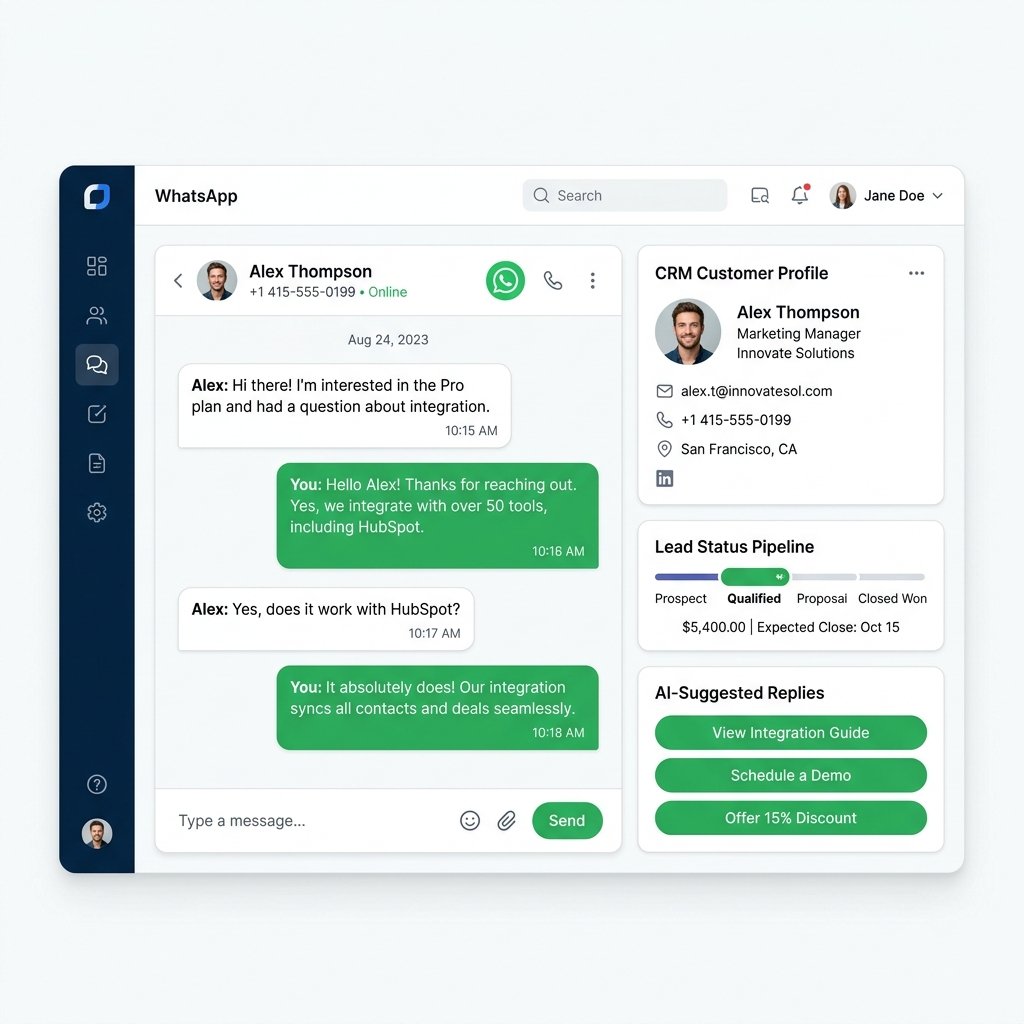 SalesPilot AI Dashboard showing WhatsApp conversations and CRM profiles
